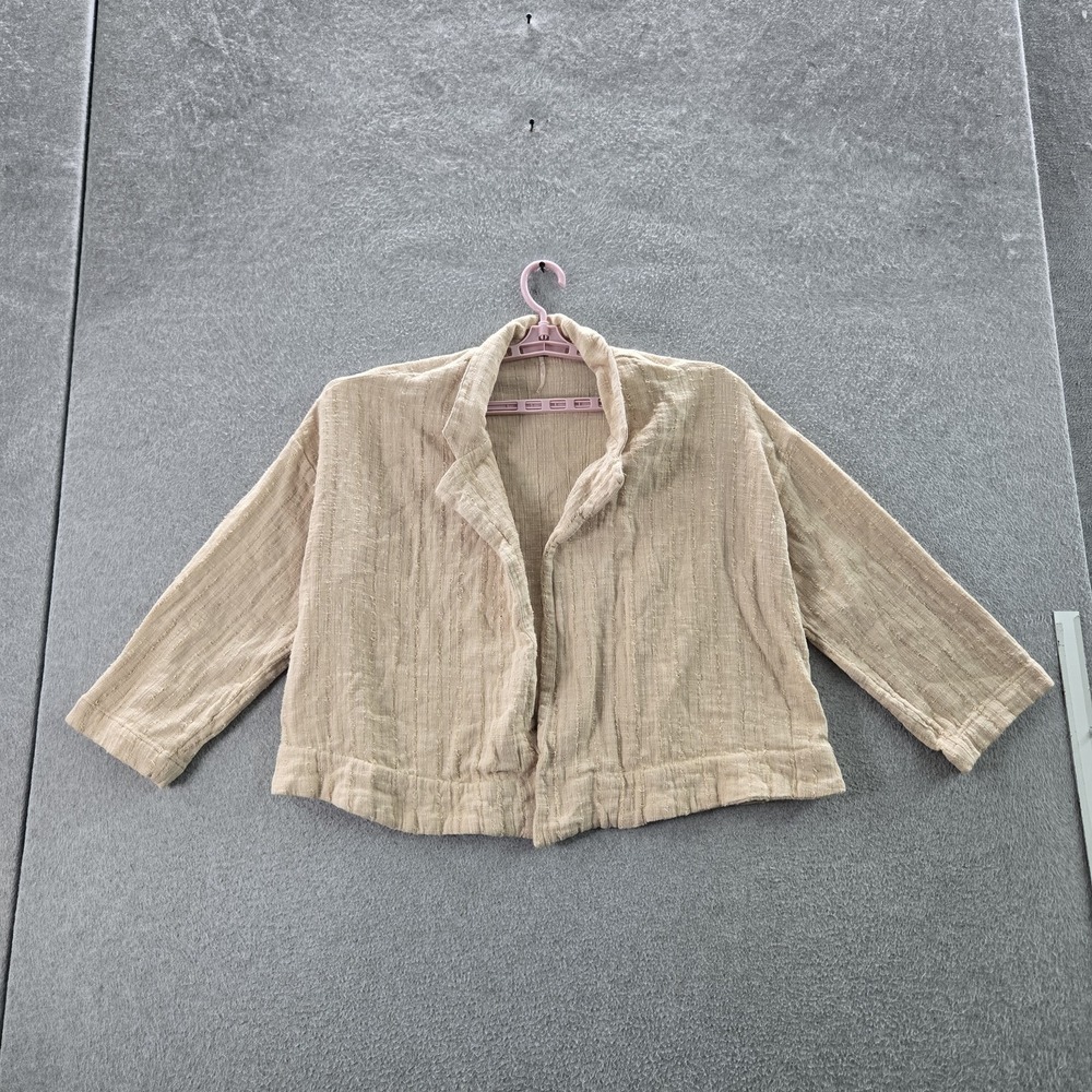 Free People Women Blouse XS Beige Collared Open front
